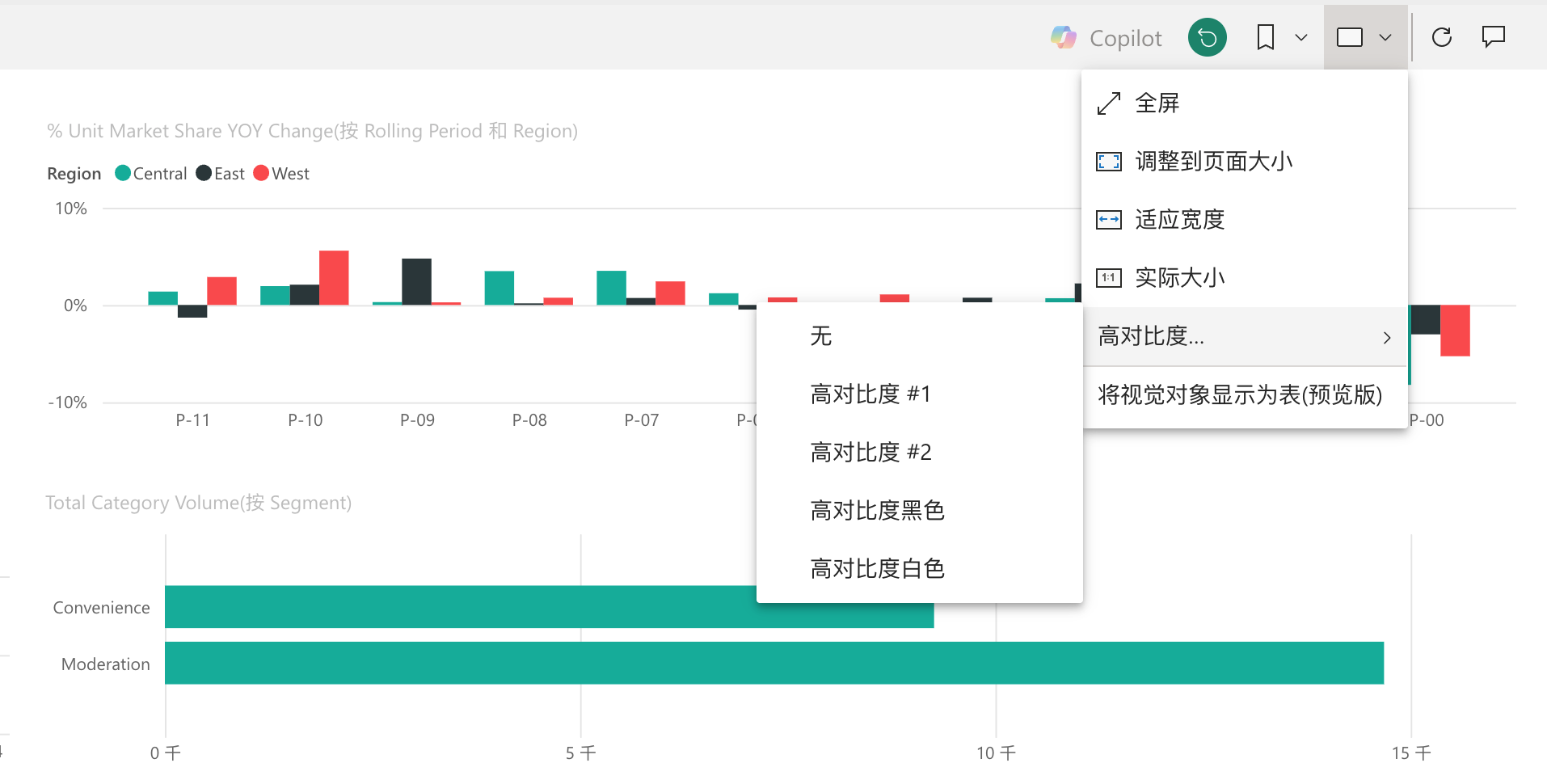 通过 Power BI 辅助功能使用报表